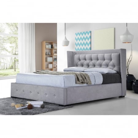 Paturi tapitate - Pat tapitat Roma 160x200cm, suport saltea inclus, culoare Gri