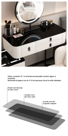 Set AMY 2, Masă de toaletă 100x40x78  pentru machiaj cu oglindă iluminată LED, Scaun 80x40x75 [2]