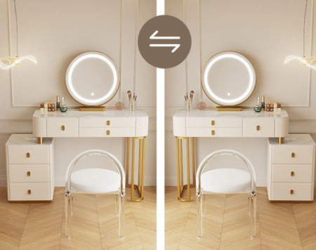 Set AMY 4, Masă de toaletă 100x40x78  pentru machiaj cu oglindă iluminată LED, Scaun INCLUS. [1]