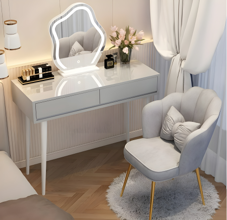 Mese machiaj - Set AMY 5,  Masă de toaletă 100x40x76  pentru machiaj cu oglindă iluminată LED, Scaun INCLUS.