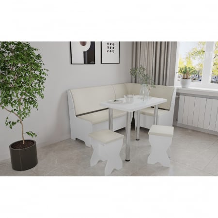 Coltare de bucatarie - Set coltar bucatarie Tunis ,cu masa si 2 tabureti Alb+Fildes