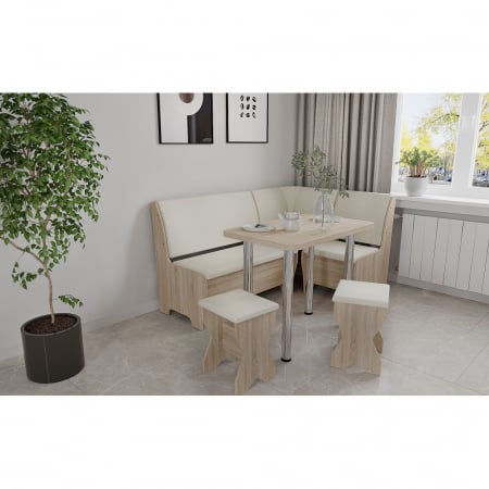 Mobilier bucatarie - Set coltar bucatarie Tunis ,cu masa si 2 tabureti Sonoma+Fildes