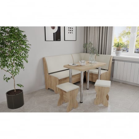 Mobilier bucatarie - Set coltar bucatarie Tunis ,cu masa si 2 tabureti Stejar Aur+Fildes