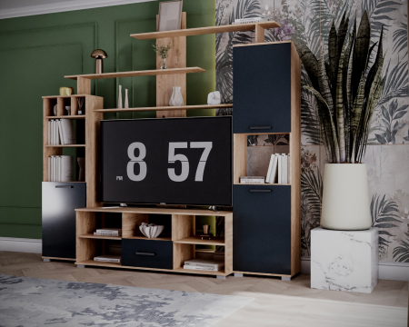 Mobilier living - Set living Geo , 247x45x210 cm, stejar k003 / antracit