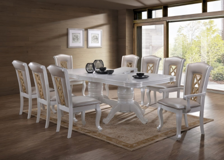 Masa cu scaune living - Set masa 3514T + 6 Scaune AC3514 + 2 Scaune AC3514AC ALB