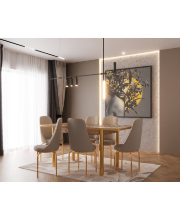 SET MASA 6 SCAUNE ALTIN 3, GRI, BEJ [3]