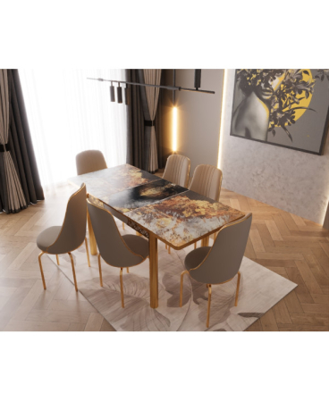 Mobilier living - SET MASA 6 SCAUNE ALTIN 3, GRI, BEJ