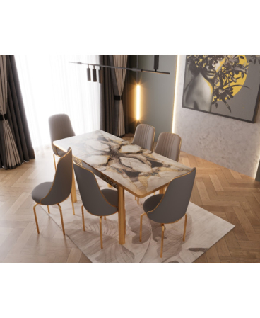 Mobilier living - SET MASA 6 SCAUNE ALTIN 4, GRI