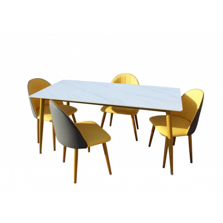Set masa cu 4 scaune HA02, 160x80x74cm, Gri/Galben [1]