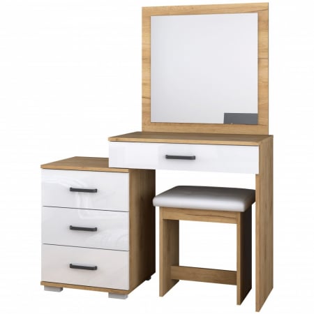 Set masa de toaleta Anca cu taburet, 105x46x140cm, alb/stejar [1]