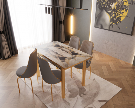 Mese bucatarie - SET MASA EXTENSIBILA 4 SCAUNE LUX CULOARE GRI