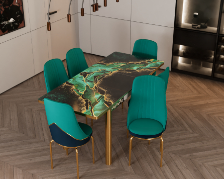 Set masa extensibila cu 6 scaune Lux Culoare Verde [0]