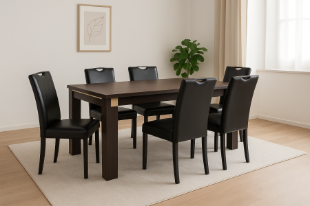 Masa cu scaune living - Set masa MARIO cu 6 scaune tapitate RH6002C Negru