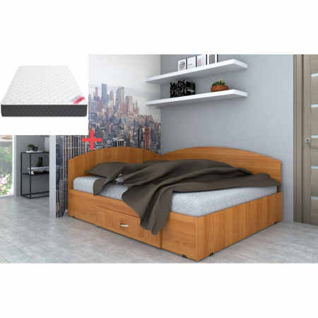 Mobilier dormitor - Set Pat Colt 140 si Saltea MR, Cires