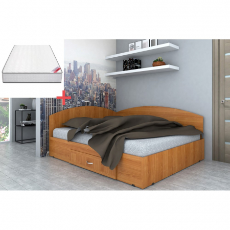 Mobilier dormitor - Set Pat Colt 160 si Saltea MR Poket, Cires
