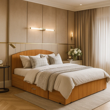 Mobilier dormitor - Set pat mijloc 160 + Saltea Bonnell Spuma, Cires