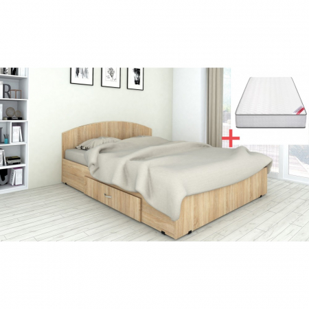 Mobilier dormitor - Set pat Mijloc 160 + Saltea MR Poket Sonoma