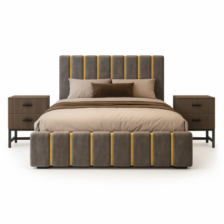 Paturi tapitate - Set Pat Tapitat Gri Lux 160x200cm + 2 noptiere GREY MDF
