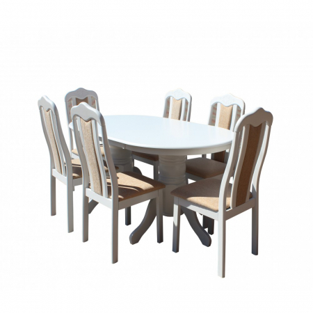 Masa cu scaune living - SET RH7017T+6RH558C WHITE,150x90x76 cm