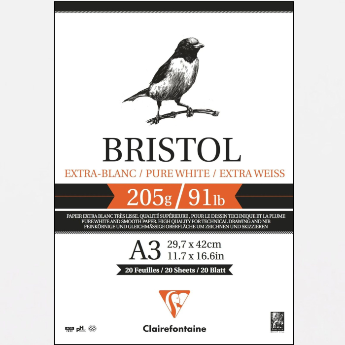 Bloc hartie Bristol pentru desen tehnic, schite, extra alba, neteda, 205 g, A4-A3, 20 file- Clairefontaine [2]