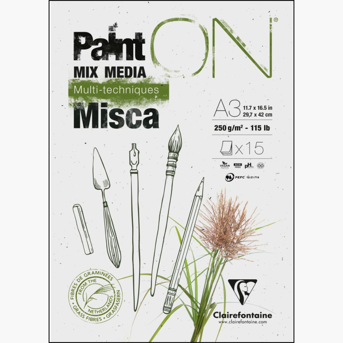 Bloc hartie Misca cu fibre naturale de iarba, mix media, multi technique, 15 foi, 250 g, A4-A3, Paint On - Clairefontaine [2]