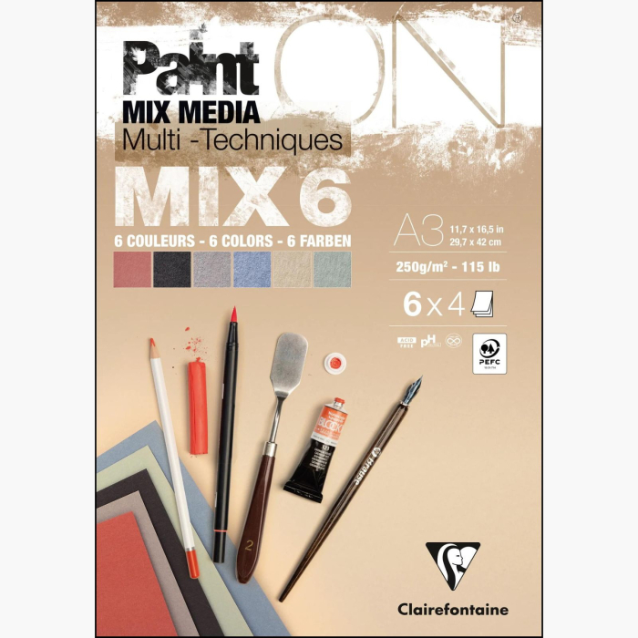 Bloc hartie mix media, multi technique, 6 culori x 4 foi, 250 g, A4-A3, Paint On - Clairefontaine [2]