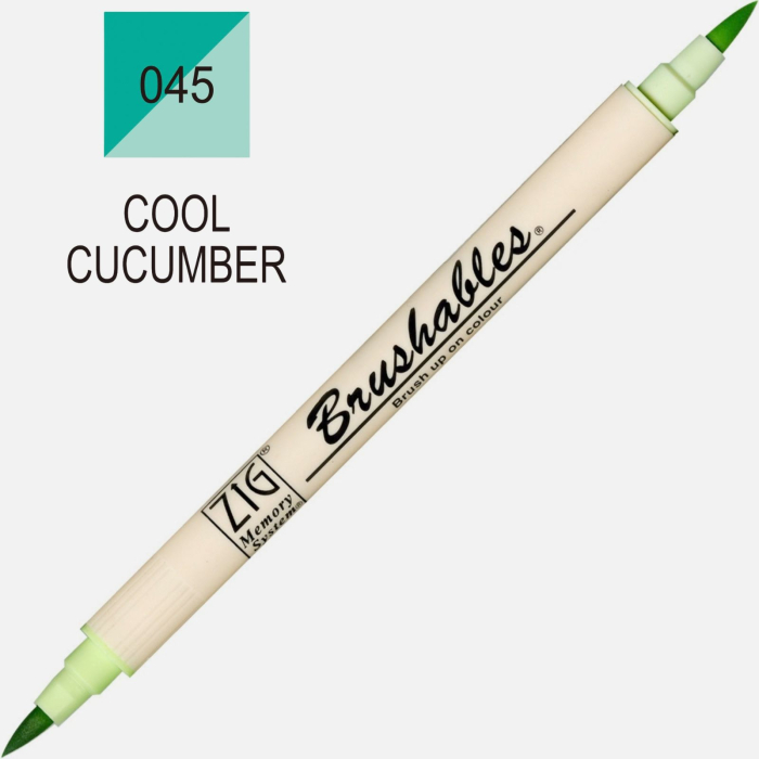 Brush pen Kuretake ZIG Brushables, 2 culori in 1 - Cool Cucumber [2]