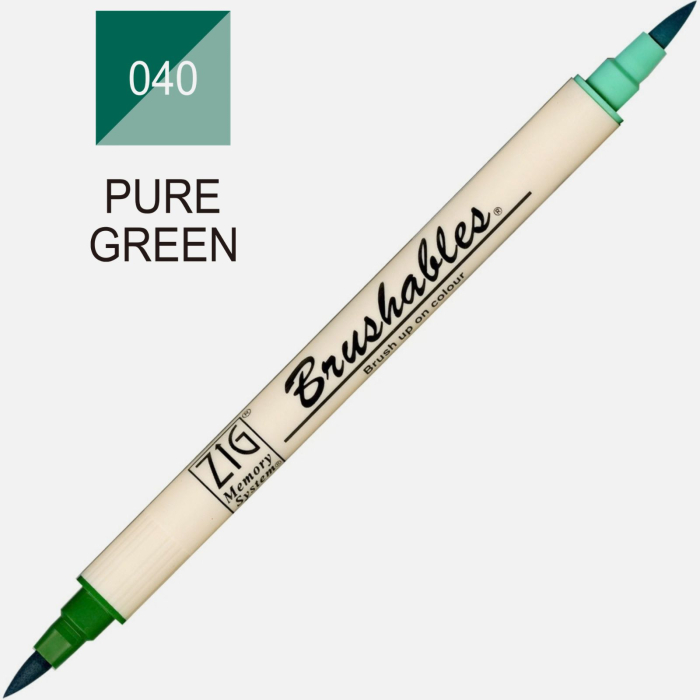 Brush pen Kuretake ZIG Brushables, 2 culori in 1 - Pure Green [2]