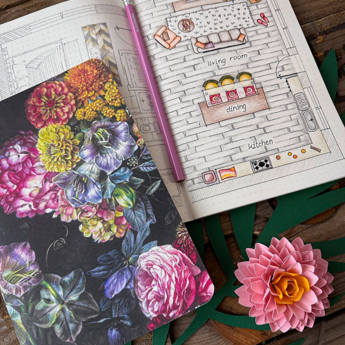 Caiet notite Bomo Memo M6, Still Life with Dahlias, A5, hartie ivory 90g/mp, 72 file [5]