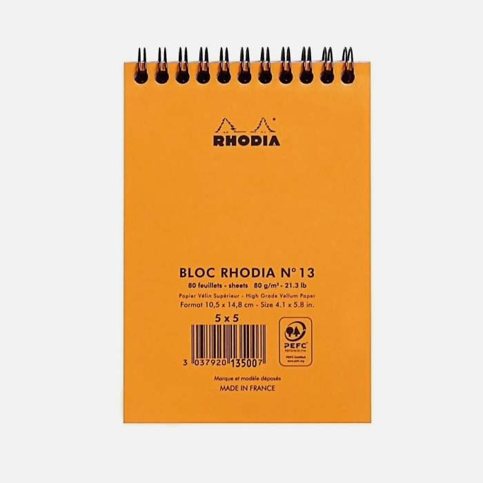 Caiet notite Rhodia Classic N13 pentru birou, 80 file, A6, orange, liniatura matematica [3]