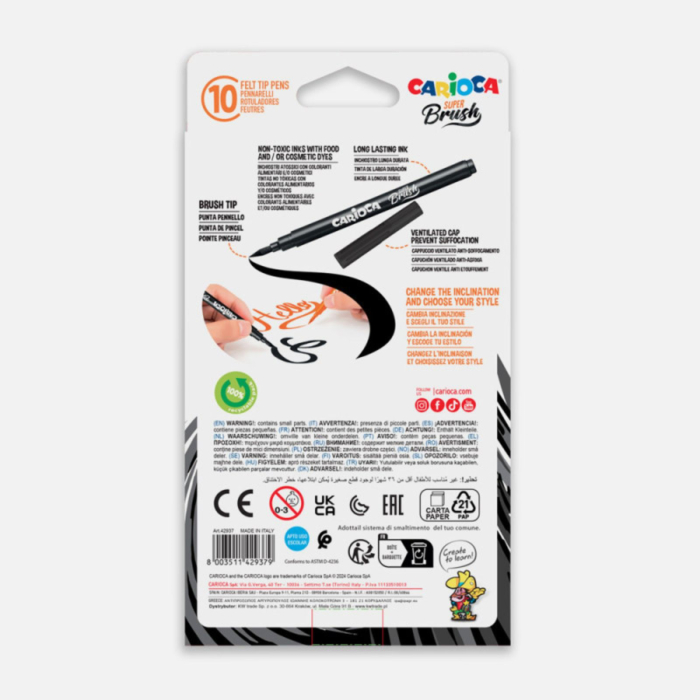 Carioci cu varf tip pensula, brush pens pentru desen si caligrafie, lavabile, Carioca Super Brush [9]