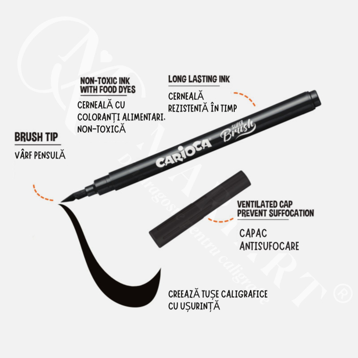 Carioci cu varf tip pensula, brush pens pentru desen si caligrafie, lavabile, Carioca Super Brush [5]