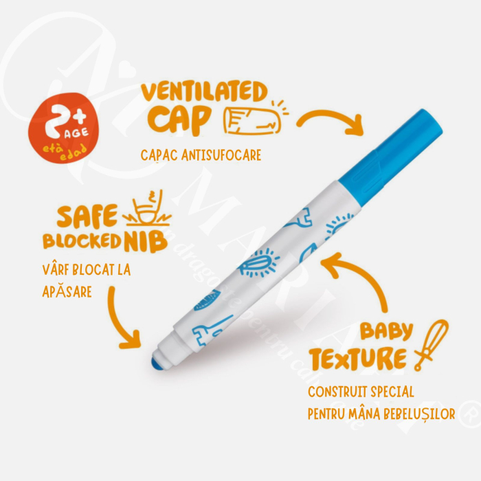 Carioci lavabile copii 2+ ani, usor de curatat, ideale pentru desen si dezvoltare creativa, Carioca Baby [3]