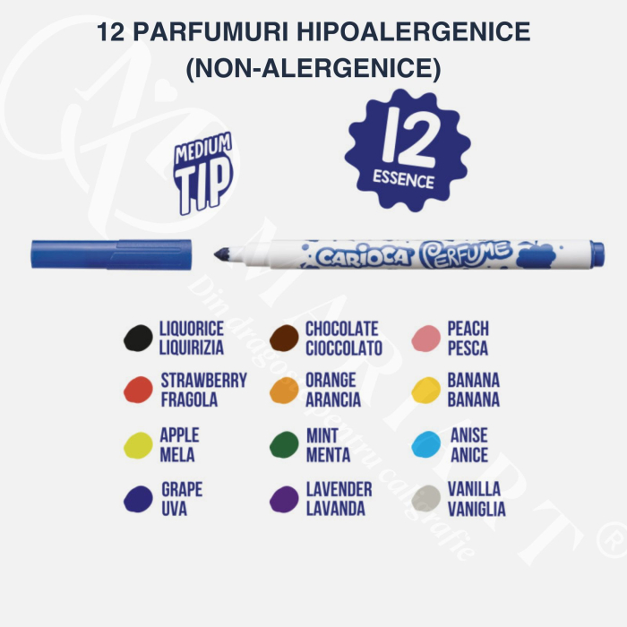 Carioci parfumate Carioca Perfume 12 culori lavabile cu arome fructate, carioci senzoriale pentru copii [2]