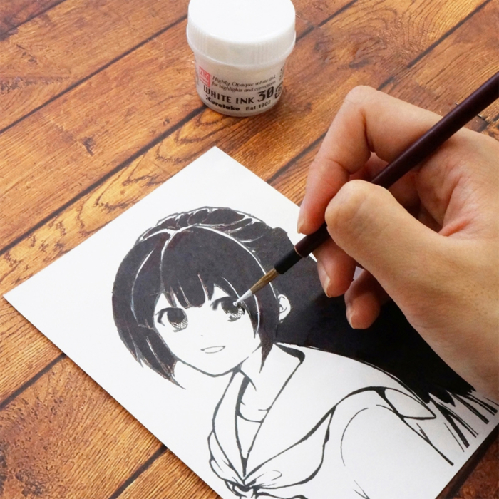 Cerneala alba opaca pentru caligrafie si ilustratie, Kuretake Cartoonist White Ink, 30 g [3]