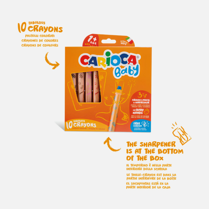 Creioane colorate 3 in 1 Carioca Baby 1+, set 10 culori + ascutitoare CADOU [3]