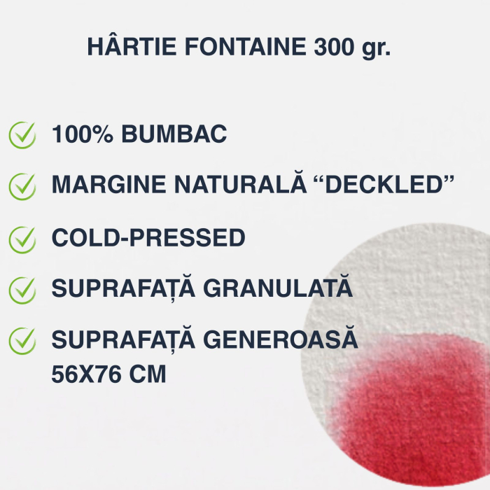 Hartie 100% bumbac, cold pressed, texturata fin, acuarela, pictat, desen, caligrafie, 56 x 76 cm, 300 g, Fontaine [3]