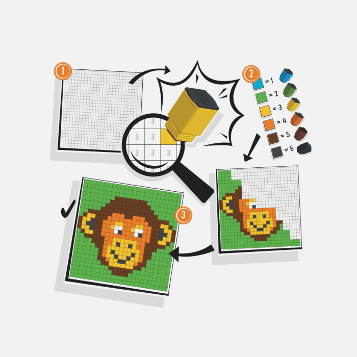 Joc de colorat pe numere cu stampile Trodat Pixel Stamp - Animale [6]