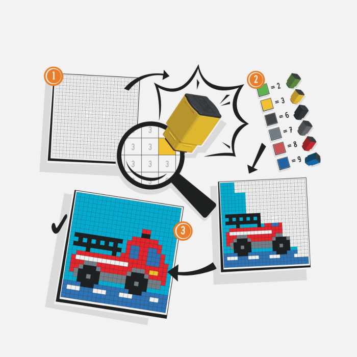 Joc de colorat pe numere cu stampile Trodat Pixel Stamp - Masini [6]