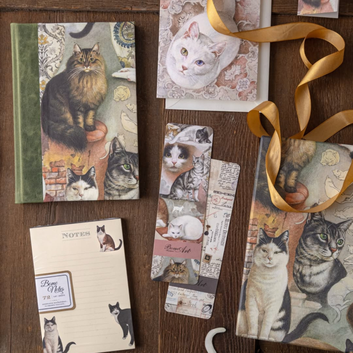 Jurnal Bomo legat manual, model The Nine Lives of Cats, cotor din piele, hartie ivory 90g/mp [2]