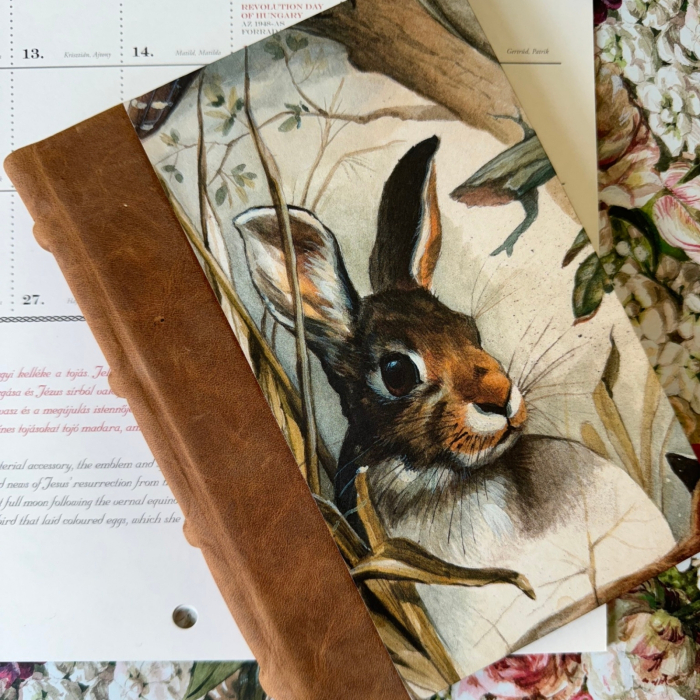 Jurnal Bomo legat manual, model  Fox & Owl, cotor din piele, hartie ivory 90g/mp [2]