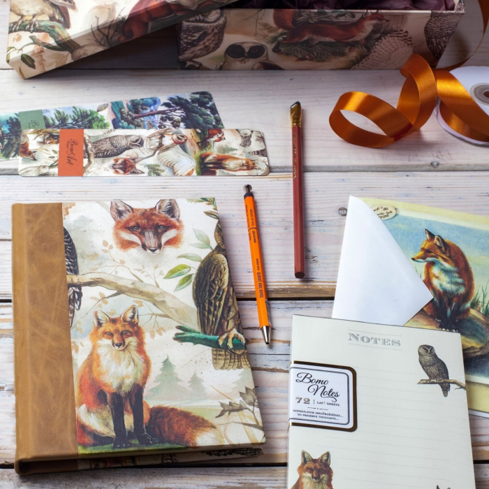 Jurnal Bomo legat manual, model  Fox & Owl, cotor din piele, hartie ivory 90g/mp [3]