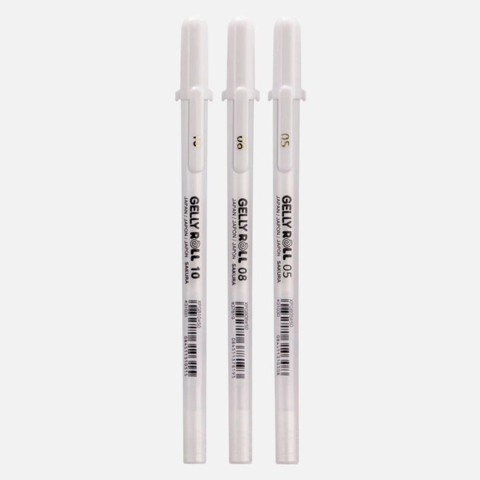 Set 3 pixuri cu gel albe Sakura Gelly Basic Roll, fine, medium si bold [3]