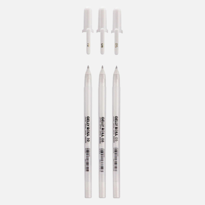 Set 3 pixuri cu gel albe Sakura Gelly Basic Roll, fine, medium si bold [2]