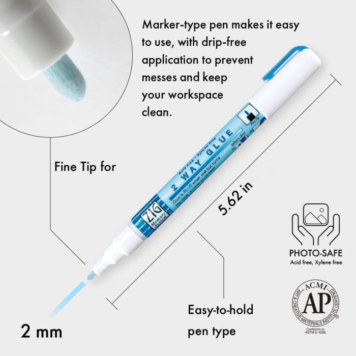 Lipici tip marker pentru aplicare foita metalizata, sclipici, permanent sau temporar, Kuretake ZIG 2 Way Glue [4]