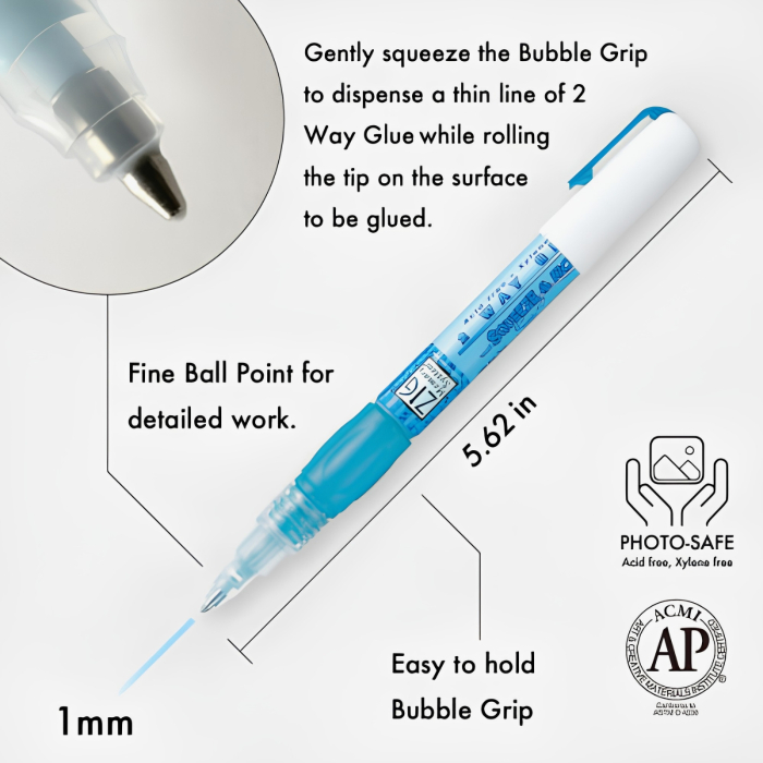 Lipici tip marker pentru aplicare foita metalizata, sclipici, permanent sau temporar, Kuretake ZIG 2 Way Glue [3]