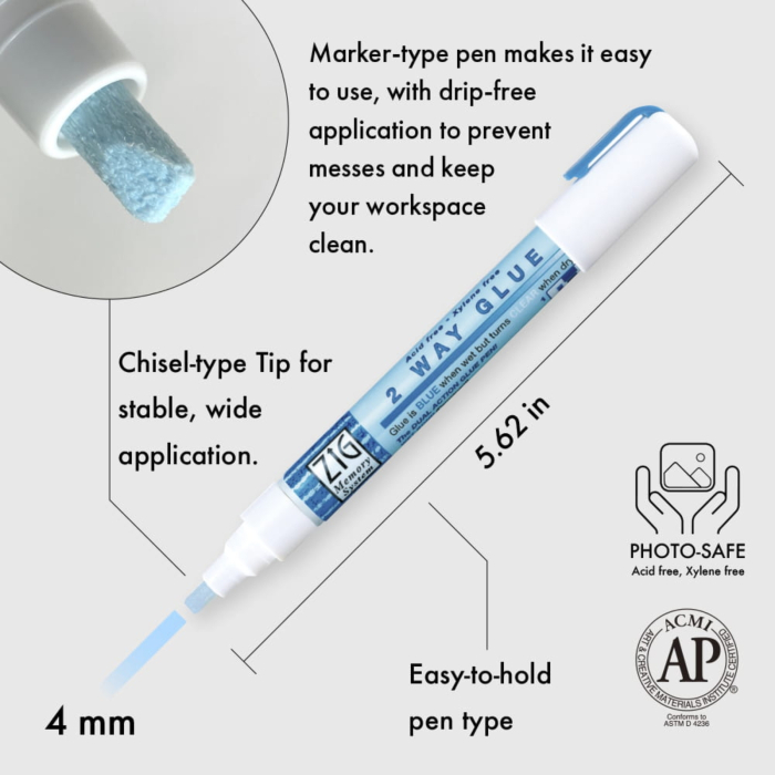Lipici tip marker pentru aplicare foita metalizata, sclipici, permanent sau temporar, Kuretake ZIG 2 Way Glue [5]