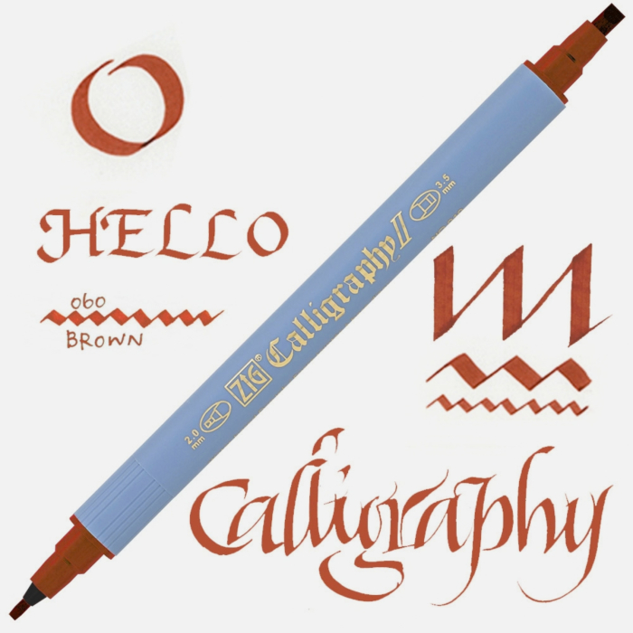 Marker caligrafie cu varf lat Kuretake ZIG Calligraphy II, 2 mm si 3,5 mm - Brown [2]