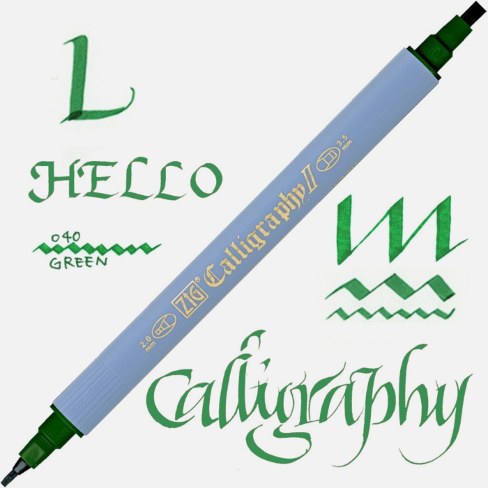 Marker caligrafie cu varf lat Kuretake ZIG Calligraphy II, 2 mm si 3,5 mm - Green [2]