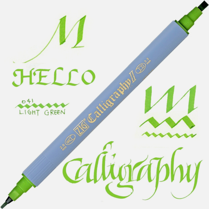 Marker caligrafie cu varf lat Kuretake ZIG Calligraphy II, 2 mm si 3,5 mm - Light Green [2]
